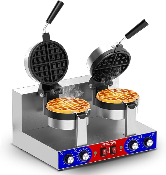 Commercial Belgain Waffle Maker - Rotating Double Waffle Maker w/Non-stick and 1.2 in Thick, Filp Belgian Waffle Machine w/ 122-572F Temp Range and Timer, Stainless Steel Waffle Iron, 2400W