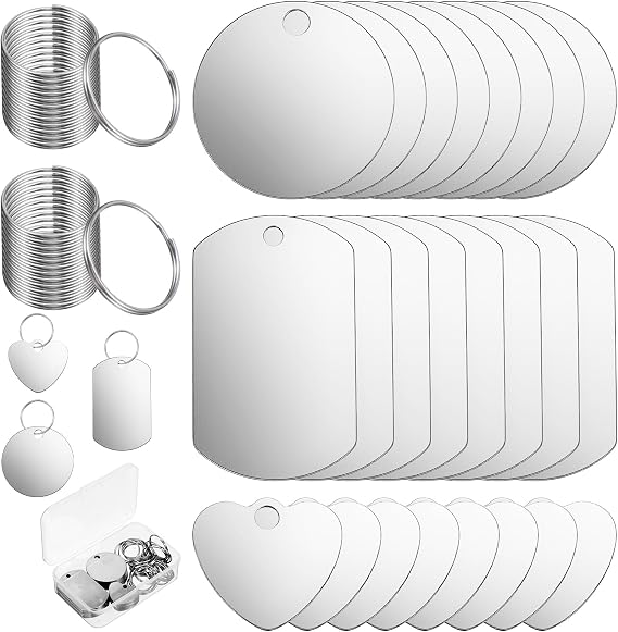 24PCS Stainless Steel Stamping Blanks Tag Pendants with 24PCSKeyRing