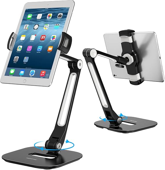 AboveTEK Tablet Stand, Multi-Angle Adjustable iPad Stand Holder, 360 Swivel Tablets Stand Aluminum Desk Mount Fits 4-11"(Diagonal) iPad/mini/Air/Pro for Business Kiosk Office Black