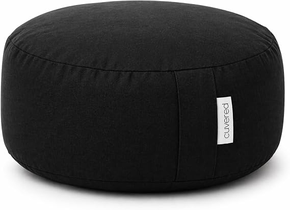 Meditation Cushion - 15" Buckwheat Pillow with Removable Cotton Cover and Carry Handle - Round Floor Cushion for Yoga, Meditation, Pilates, and Floor Sitting - Meditation Pillow by Cuvered