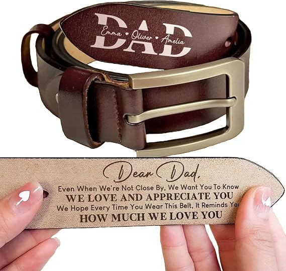 Drawelry Personalized Handmade Leather Men's Belt - Custom Engraved Names Casual Belt Father's Day Gift for Dad Husband