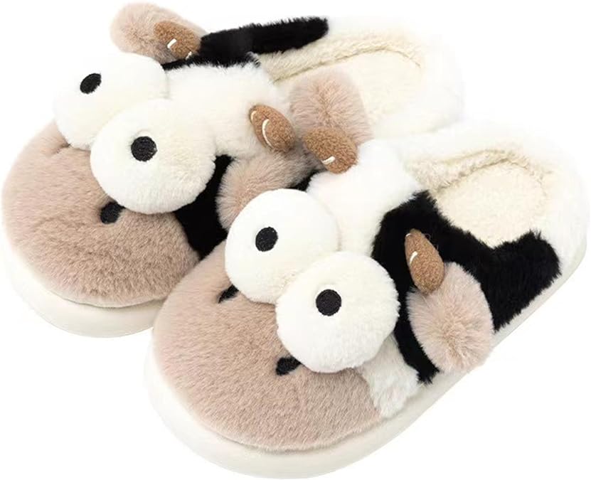 Animal Cow Slippers Women Slippers Mens Cozy Plush House Slippers Warm Winter Cotton Shoes