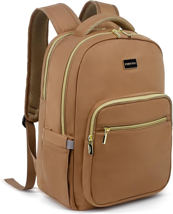 POWER KING 15.6'' Laptop Backpack Womens/Mens, Waterproof Rucksack Bag with Anti-theft Pouch, Lightweight Small Backpack Casual Daypack for Travel/College/Work (Khaki, 25L)
