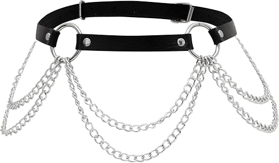 Emo Punk Grunge Goth Black Leather Waist Chain Belt, Goth Punk Accessories
