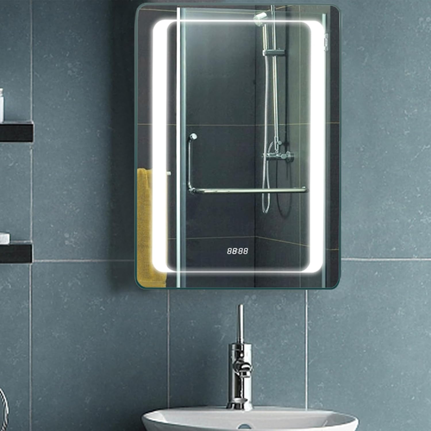 Warmiehomy LED Bathroom Mirror Cabinet with Shaver Socket Illuminated Bathroom Mirror Cabinet with Light Demister Pad Sensor Switch Wall Mounted,500x700mm