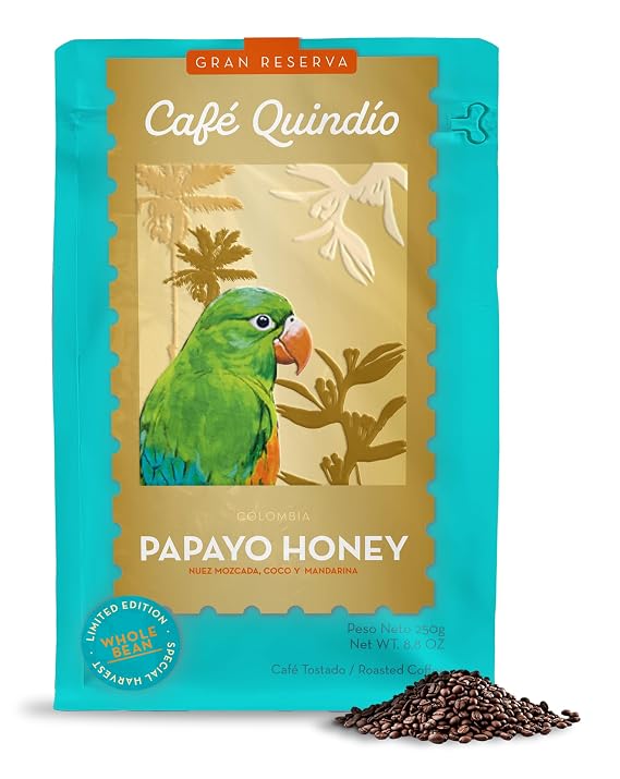 Cafe Quindio Medium Roast 100% Colombian Excelso Whole Bean Arabica Coffee (8.8 Ounce (Pack of 1), Papayo Honey)
