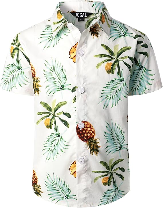 JOGAL Boy's Hawaiian Shirt Floral Short Sleeve Button Down Shirt Summer Beach Shirts