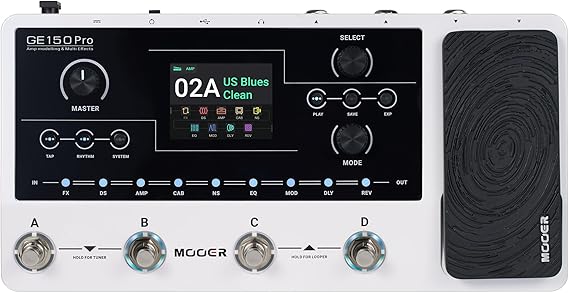 MOOER GE150 Pro Guitar Multi Effects Processor, 200 Presets & 170 Effects, NAM & MNRS Support, 55 Amp Models, 26 Cab Sims, 20 IR Slots, USB OTG Recording, 4-Footswitch, Looper & Expression Pedal