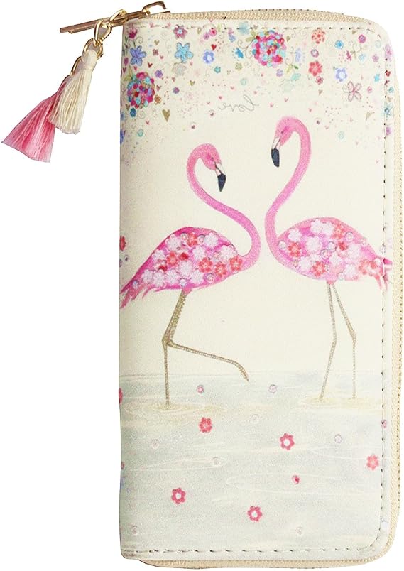 Timlee Cute Unicorn Long Wallets Pink Flamingo Wallets With Tassels Long Purse Girls Christmas Gift(Flamingo)