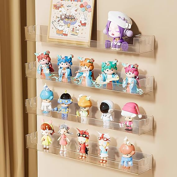 Wall-Mounted Acrylic Display Case for Funko Pop, Floating Display Shelves Wall Mounted, Hanging Display Rack for Collectibles/Mini Figures/Tonies/Sonny Angel (3 Pack)