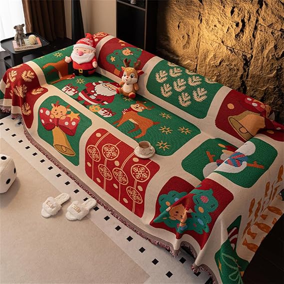 Highdi Throw for Sofa Large, Merry Christmas Soft Blanket Decorative Throw Blanket with Fringe, 1 2 3 4 Seater Sofa Throws, Travel Nap Blanket for Chair Couch Bed and Armchair (90x90cm)