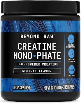 BEYOND RAW GNC Creatine Monophate - 8g Dual-Powered Creatine Powder for High-Intensity Training - AstraGin - Easy to Mix - Gluten-Free & Sugar-Free - Unflavored - 9.9 Oz (30 Servings)