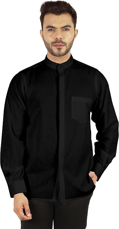 BESTMAN Solid Button-Down Shirt for Mens Chinese Collar Front Placket Formal Shirts