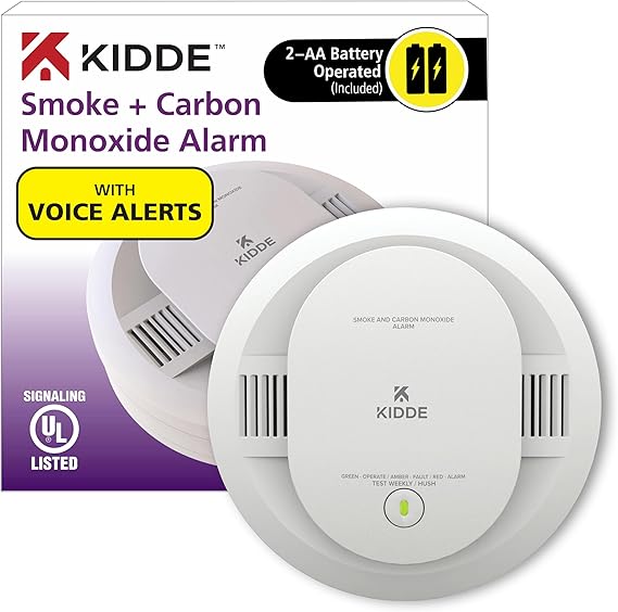 Kidde Smoke & Carbon Monoxide Detector, AA Battery Powered, not wired, Voice Alerts, LED Warning Light Indicators