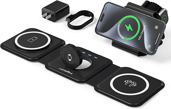 3 in 1 Charging Station for Multple Devices,Foldable 3 in 1 Wireless Charger for Travel,Nano Wireless Charging Station for iPhone16 15 14 13 12 Pro Max/Watch 10 9 8 7 6 5 4 3 Ultra/AirPod Pro