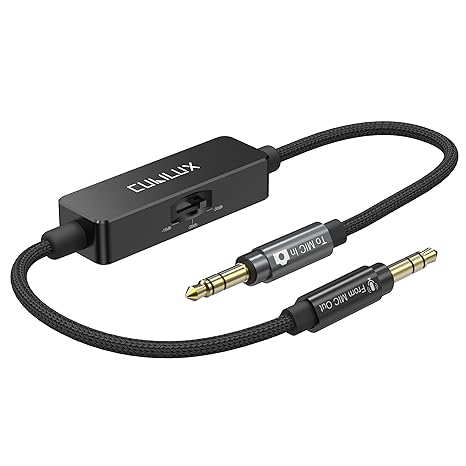 Cubilux 3.5mm TRS Line to Microphone Attenuator Cable, 3-Level (-10dB/-20dB/-30dB) Attenuation MIC Cord for DSLR Camera, Camcorder, 1 Feet