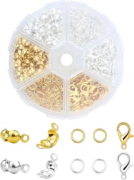 460 Pcs Jewelry Making Accessories Set Includes 200 Pcs Open Jump Ring Connectors 200 Pcs Bead Tips Knot Covers and 60 Pieces Lobster Claw Clasps for DIY Jewelry Making (Gold, Platinum)