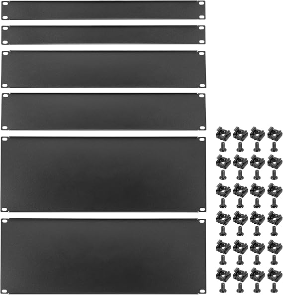PATIKIL 6 Pcs 1U,2U,4U Blank Panel Metal Rack Mount, 19 Inches, Filler Panel Mount Spacer Rack Blanking Panel Kit for Enclosure Server Rack Cabinet Black