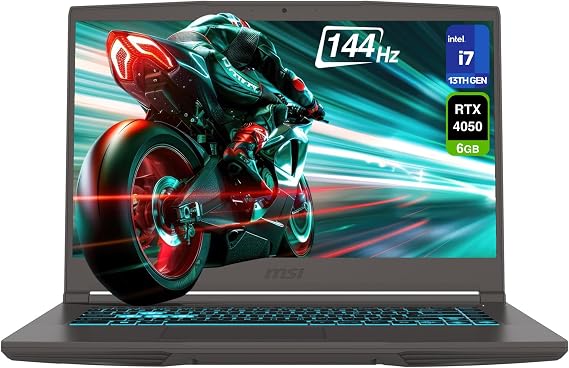 msi Thin 15 Gaming Laptop, Intel Core i7-13620H, 16 GB DDR4 RAM, 2 TB PCIe SSD, 15.6 FHD (1920x1080) 144Hz Display, Nvidia G-Force RTX 4050, Backlit Keyboard, W11 Home, Black