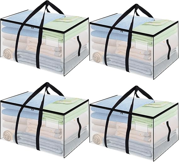 4 Pack Clothes Storage Bags 93L Transparent Large Moving Bags Heavy Duty Storage Bags Large Packing Bags with Zips for Clothes Storage Duvet Storage Moving Travelling Camping