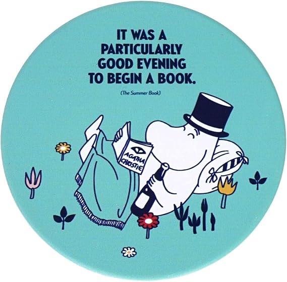 Half Moon Bay It was A Particularly Good Evening to Begin A Book 4 Inch Round Ceramic Stoneware Moominvalley Drink Coaster Teal Blue