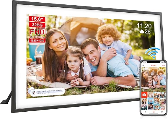 Frameo Digital Picture Frame WiFi 15.6 Inch Large Digital Photo Frame,32GB, 1920 * 1080 IPS HD Touch Screen, Electronic Picture Frame with Auto-Rotate,Gift for Mom