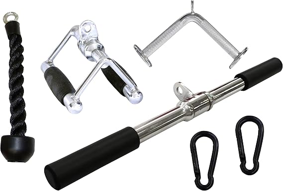 Ader Sporting Goods LAT Pulldown Attachments for Gym - Cable Machine Attachment Set with Tricep Pull Down Rope, Double D Handle, V Bar, Revolving Straight Bar & Snap Links