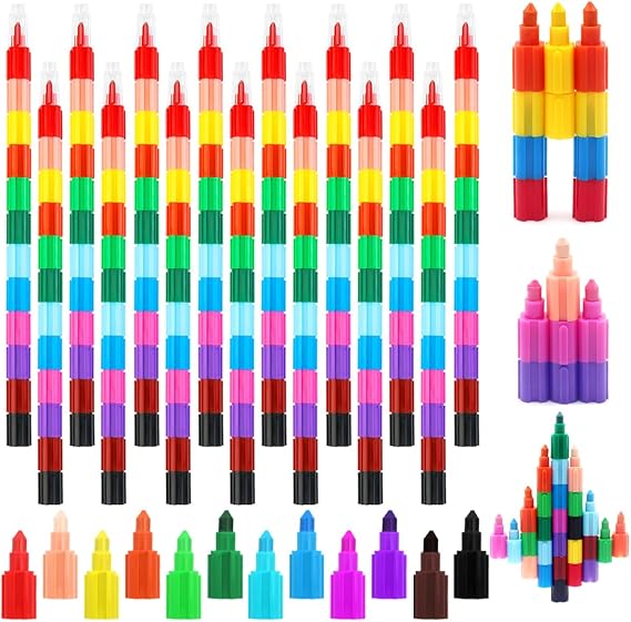 15 Pcs Stacking Crayons 12 Colors Buildable Crayons Set Colorful Drawing Crayons Party Favors DIY Rainbow Painting Pencils for School Office Birthday Party(stacking style)