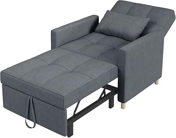 YODOLLA Pull Out Sleeper Chair Bed 80cm Single Sofa Armchair, Dark Grey