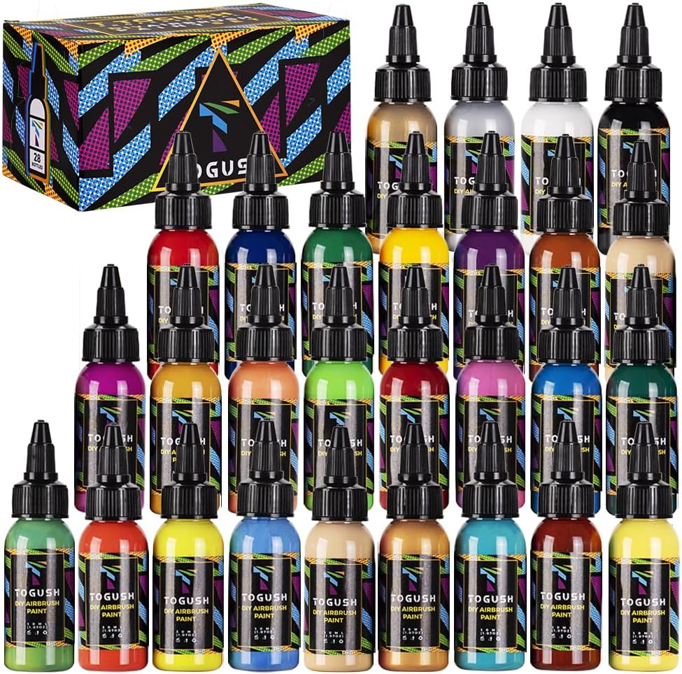 Airbrush Acrylic Paint Set 28 Colors Non Toxic Water Based Paints 30ml1.07oz for Canvas Glass Wood Matte Quick Drying Ready to Spray for Hobby Miniature Model