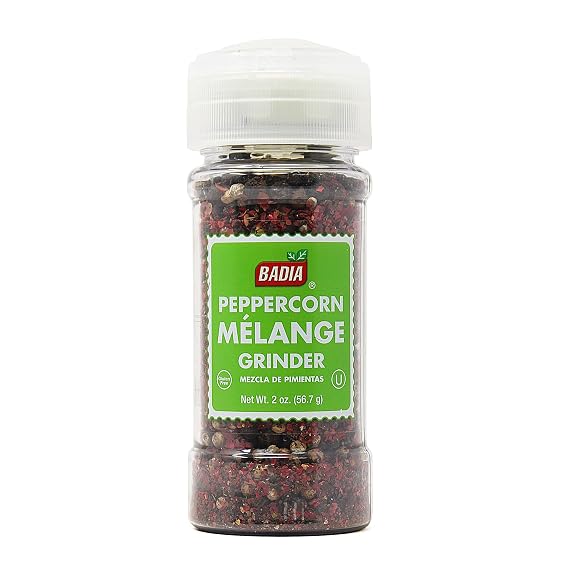 Badia Whole Peppercorn Blend Grinder, 2 oz Black, White, Green & Pink Pepper for Spicy, Fruity, Woody Flavors, Gluten Free