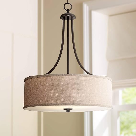 La Pointe 19 1/2" Wide Oatmeal Linen Drum Shade Pendant Light Light Fixture