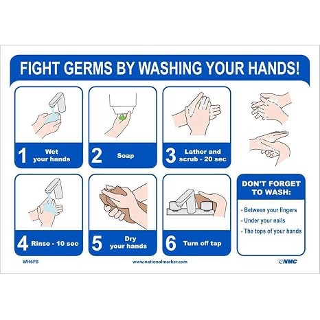 NMC WH6PB Fight Germs by Washing Your Hands, Sign, 10X14, PS Vinyl