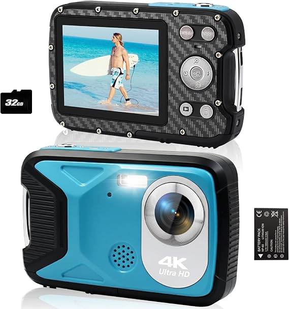 Underwater Camera 4K 17FT Waterproof Camera for Snorkeling,Auto Focus Digital Camera with 32GB Card,18X Zoom Fill Light Compact Cameras
