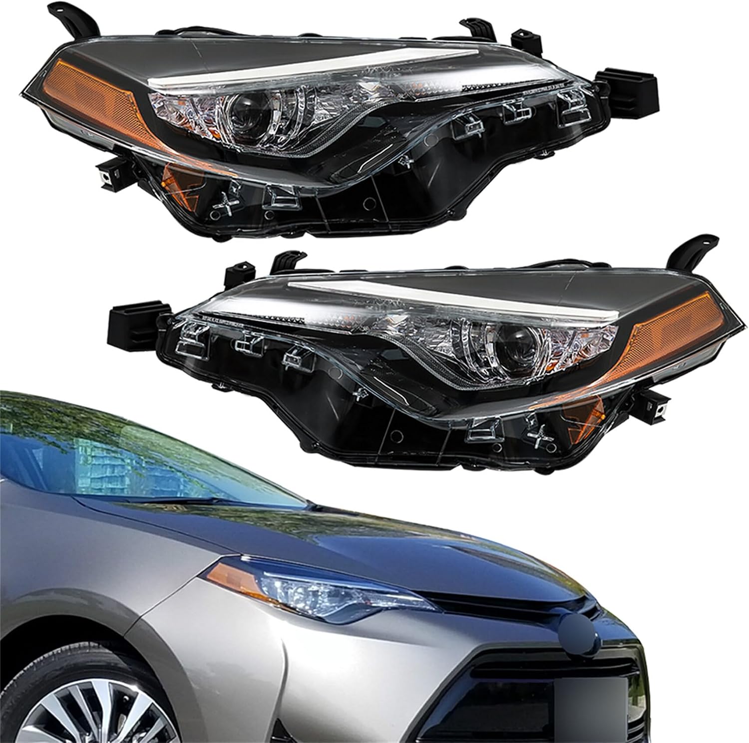 2PCS Driver and Passenger Side Headlamp Assembly Replacement for Toyota Corolla LLELE Eco 2017-2019 Headlights