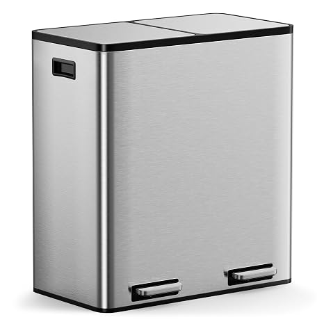 VonHaus Kitchen Rubbish Bin Stainless Steel 60 L Kitchen Bin 2 Compartments