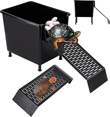 Black Turtle Laying Eggs BoxTurtle Basking Platform，Turtle Sand Pit ，Turtle Tank Accessories，Turtle Hibernation Box.Suitable for Small Small Turtles, Sun Bathing and Resting Play and Breeding