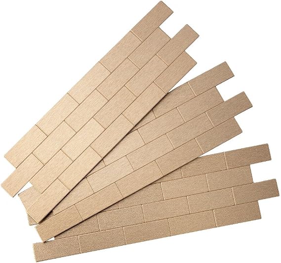 Aspect Peel and Stick Backsplash 12.5in x 4in Subway Champagne Matted Metal Tile for Kitchen and Bathrooms (3-Pack)