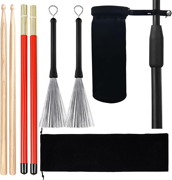 Drum Sticks Kit - 5A, Retractable Drum Brushes, Rods Drum Brushes