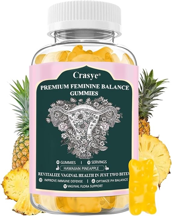 Premium Feminine Balance Gummies PH Balance Vaginal Health Gummies Probiotics Hawaiian Pineapple Female Gummy for Women Private Area - 60 Gummies - 30 Servings