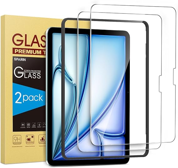 SPARIN Screen Protector for iPad Air 11-Inch M4/M3/M2 (2026/2025/2024), with Easy Installation Frame, 2 Pack Tempered Glass for iPad Air 8/7/6 Generation, HD Clear