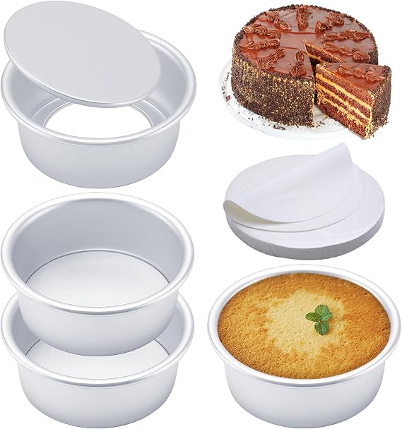 6 Inch Cake Pans Set of 4, Nonstick Aluminum Pans with 100 Parchment Paper