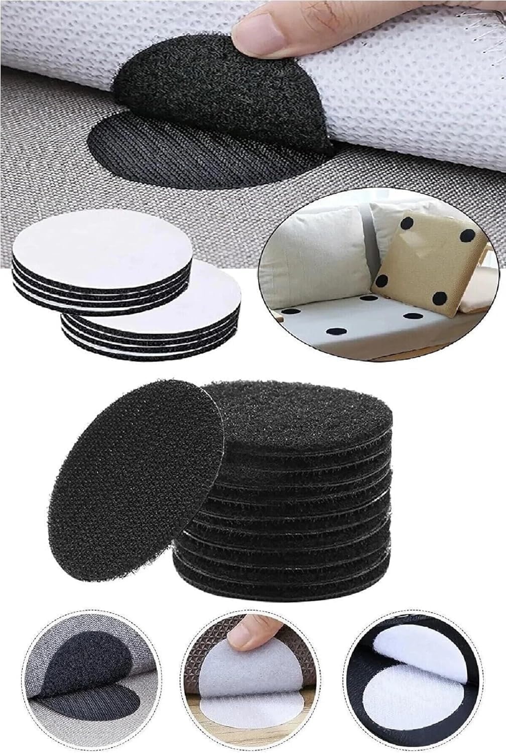 10’lu Halı Kilim Koltuk Örtüsü Sabitleyici Kaydırmaz Cırt Ped – Kendinden Yapışkanlı, Yıkanabilir, Tekrar Kullanılabilir, 5 cm Yuvarlak Halı Kaydırmaz