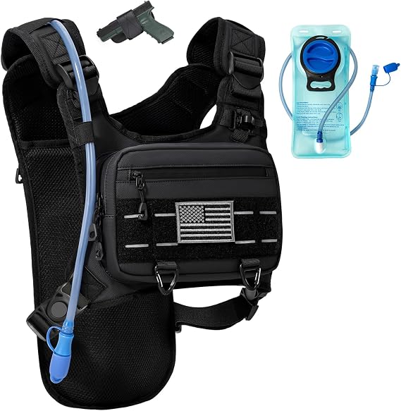 Running Hydration Vest with 2L Water Bladder, Lightweight Adjustable Hydration EDC Chest Pack for Men and Women, Water Backpack for Hiking, Cycling