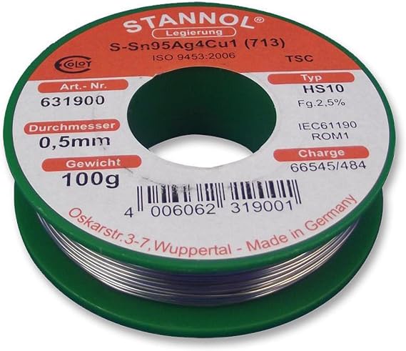STANNOL - Lead Free Solder Wire 0.5mm, 100g, 217C