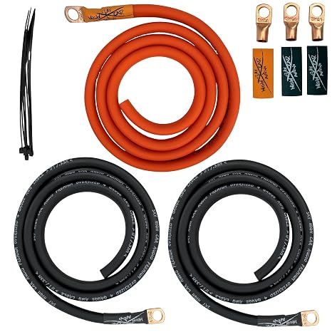 Sky High Car Audio 4 Gauge CCA Big 3 Upgrade Kit, Oversized Power & Ground Wiring Kit for Alternator, Battery & Chassis (Multiple Colors) (Orange and Black 4 Gauge CCA)