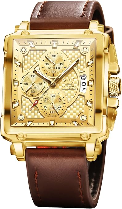 OLEVS Mens Watches Leather Band Casual Square Big Face Watches for Men
