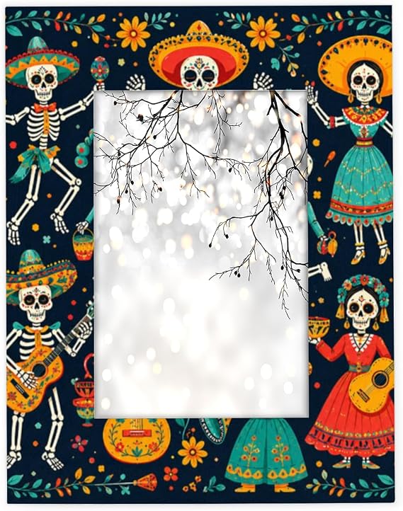 Day Of The Dead Skull 5x7 Picture Frame Mexican Fiesta Photo Picture Frame Display 5x7 & 4x6 Pictures for Wall and Table Vertical or Horizontal Display Photo Frame