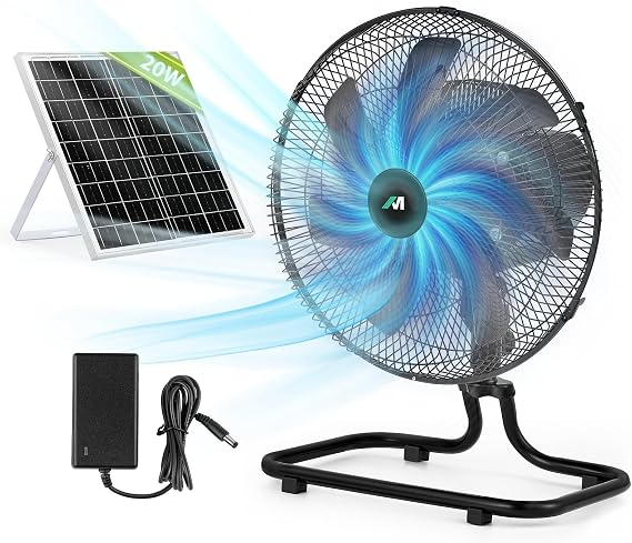 Solar Portable Rechargeable Floor Fan (12 Inch)
