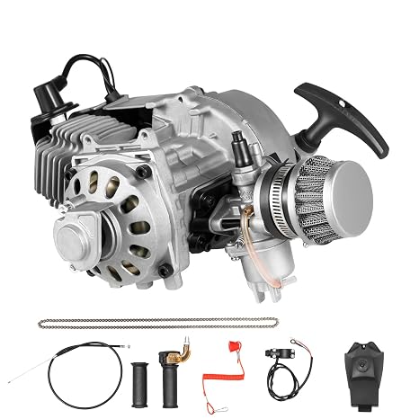 49CC 2-Stroke Engine Motor Kit for Mini Dirt Bike, Pocket Bike, ATV, Go Kart, Air-Cooled Motor with Pull Start, CVT Gearbox, High Torque & 48km/h Max Speed